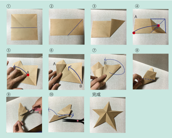 星のオブジェ 折り紙で型紙も簡単 段ボールや紙袋 100均材料で手作り アトリエ コイケイコ